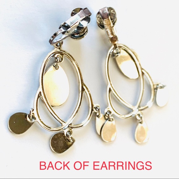 Vintage Clip On Dangle Earrings Silvertone Metal - Picture 2 of 5